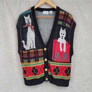 Ashley Hill Vintage Cat Lady Ugly Cute Sweater Vest Holiday Christmas 80s 90s